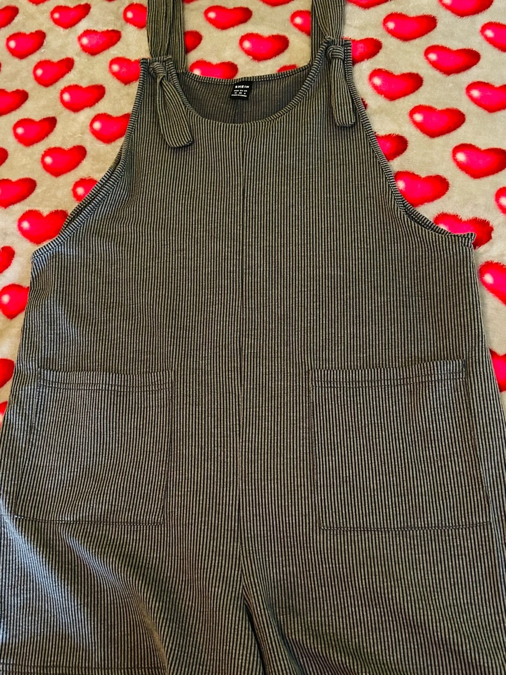 Striped Tie-Shoulder Linen-Blend Jumpsuit in grey